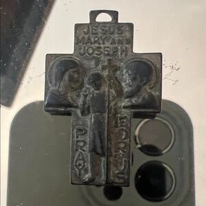 Vintage Religious Cross Pendant. Jesus Mary and Joseph